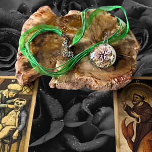 Green Ribbon Flower Pendant Necklace, Botanical Jewelry